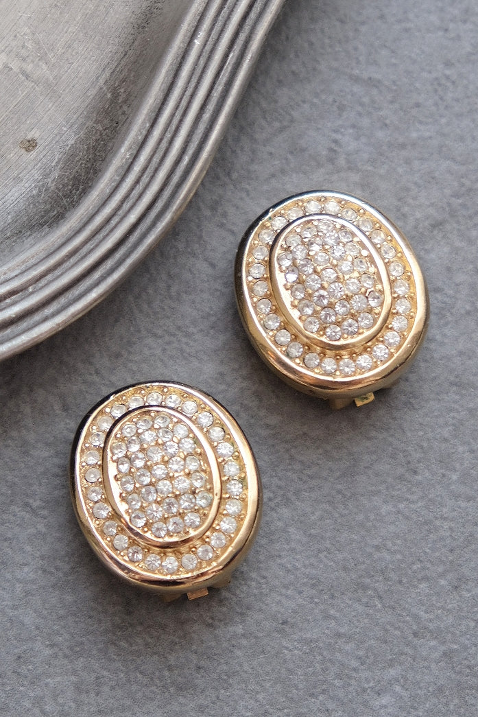 Christian Dior Crystal oval shape earclips vintage earrings