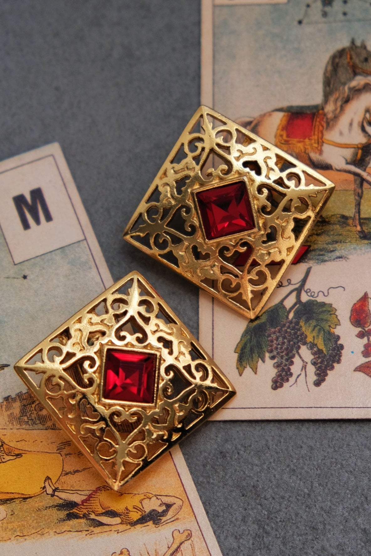Yves Saint Laurent YSL vintage church window heart Earclips