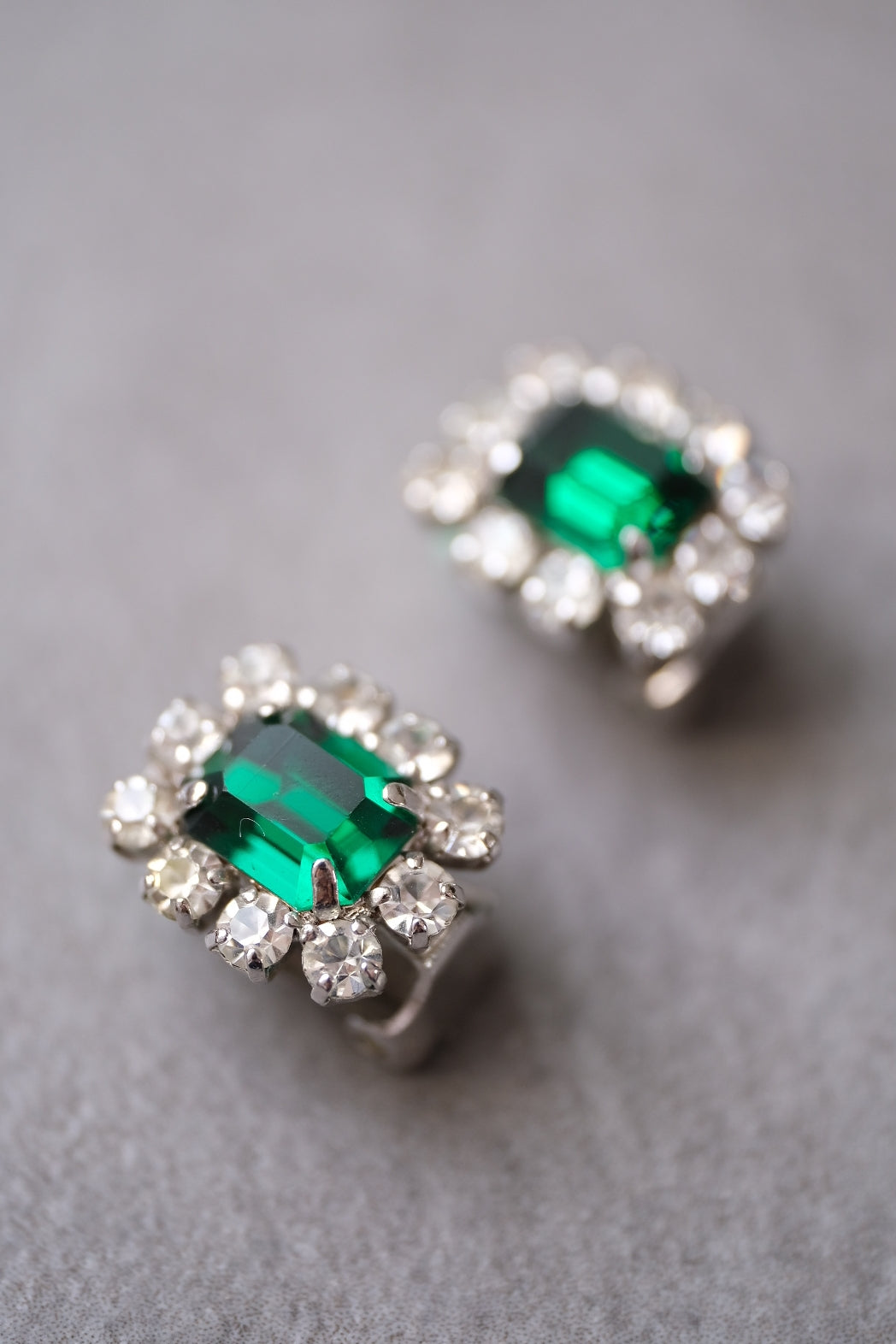 Christian Dior Year 1966 Imitation Emerald crystal Vintage Earclips