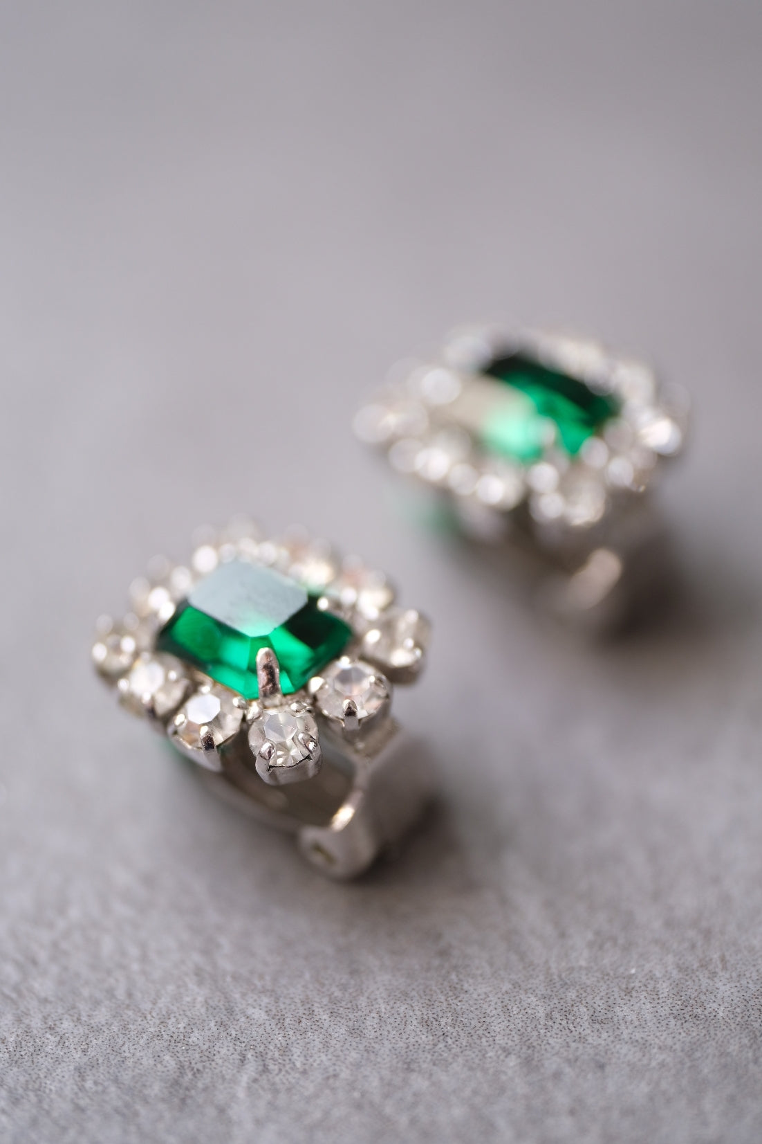 Christian Dior Year 1966 Imitation Emerald crystal Vintage Earclips