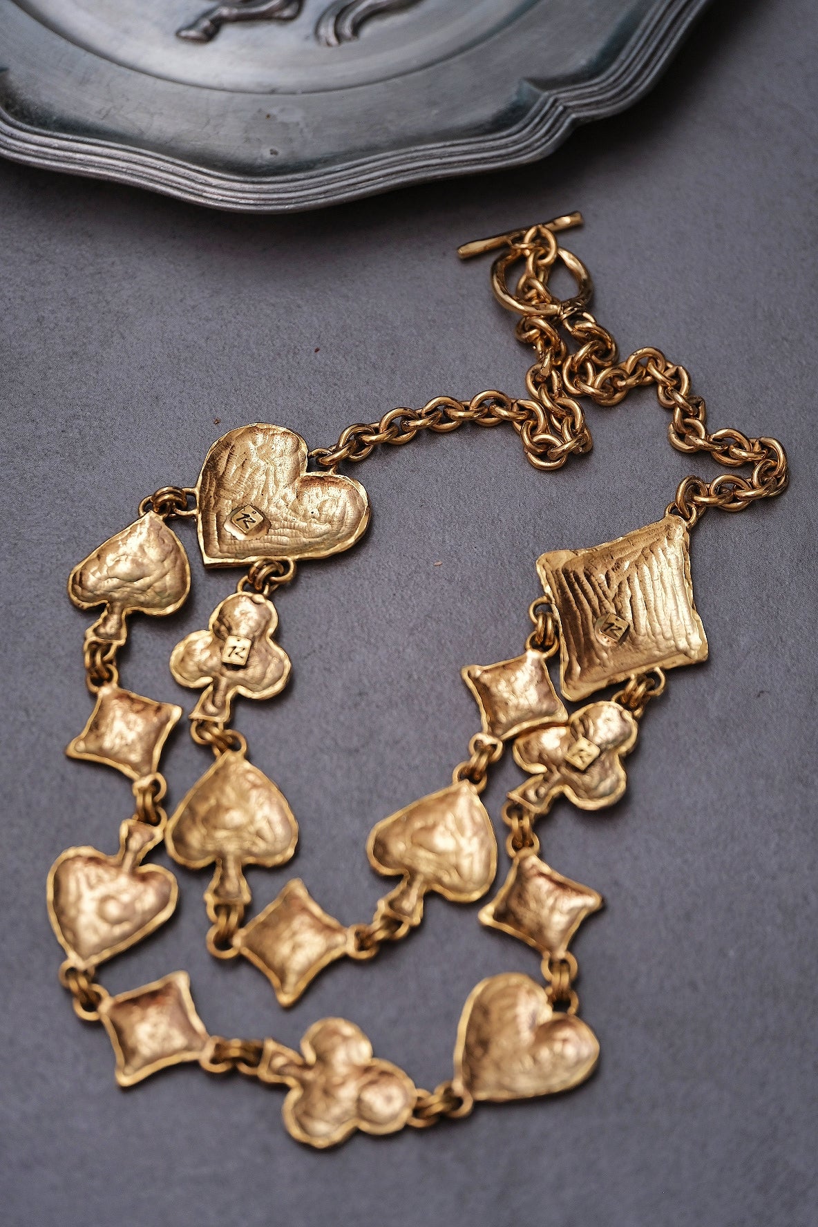 Sonia Rykiel Hammered Gold-Tone Playing Card Vintage Necklace