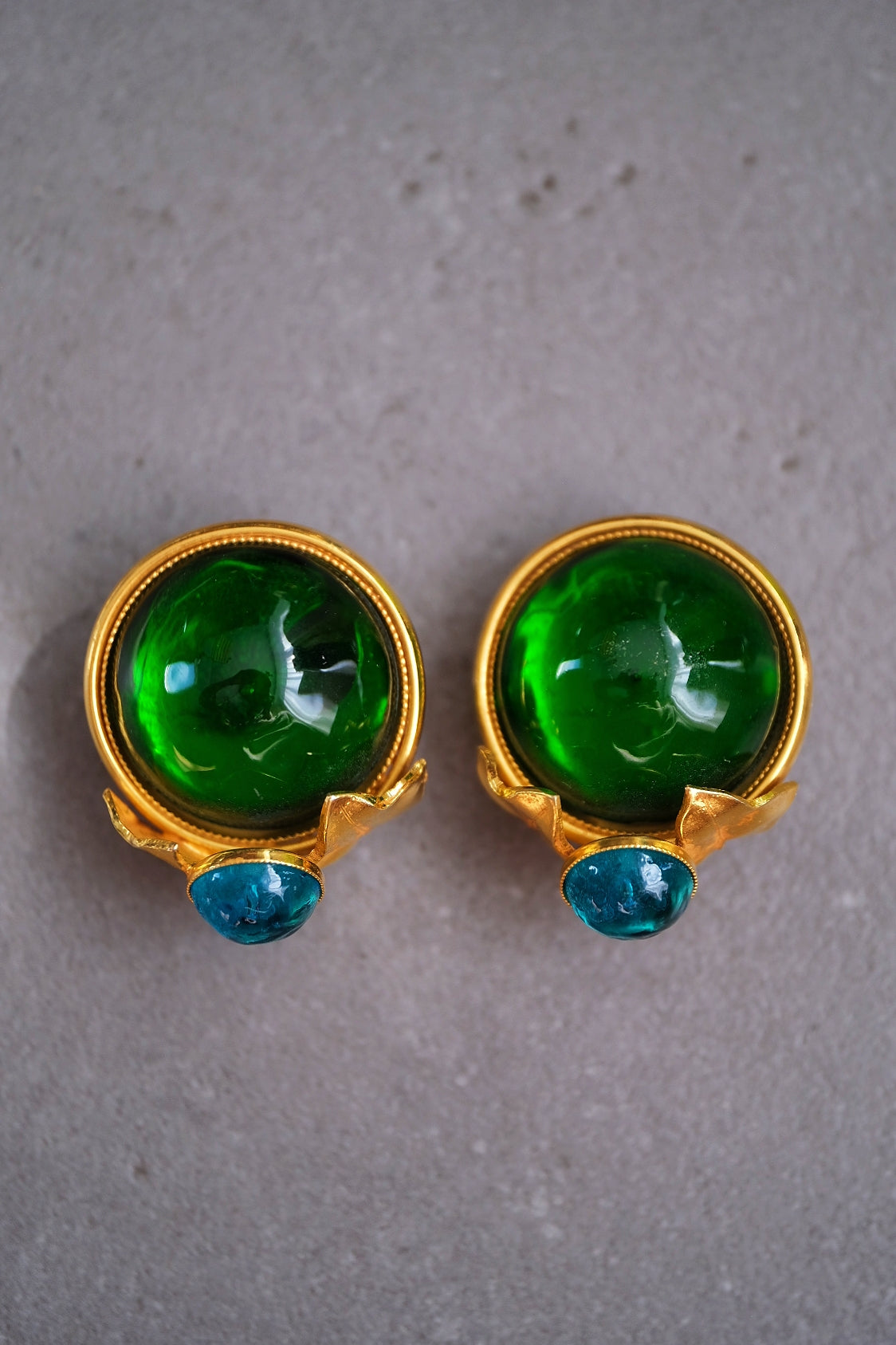 Vintage Philippe Ferrandis Green & Blue Gripoix Ear Clips