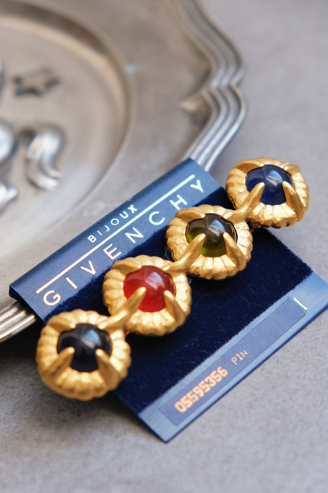 Vintage Givenchy rainbow cabochon brooch French Designer Pin