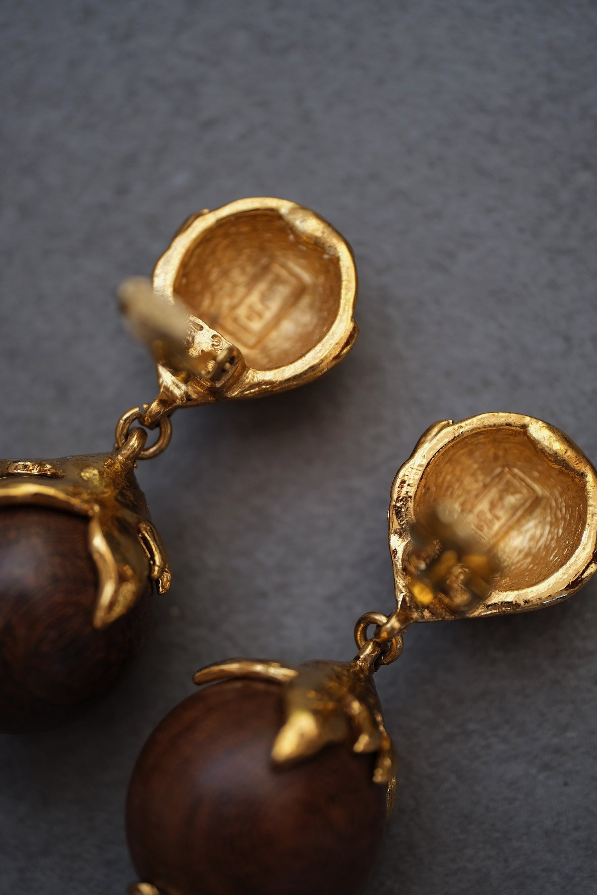 Yves Saint Laurent YSL Wood Bead Drop Earrings Vinatge Earclips
