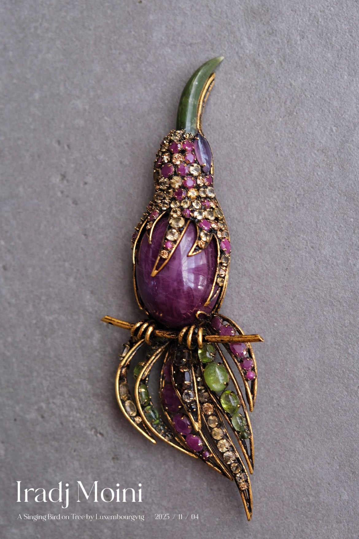 IRADJ MOINI massive size Vintage Brooch natural stone Bird Vintage pin