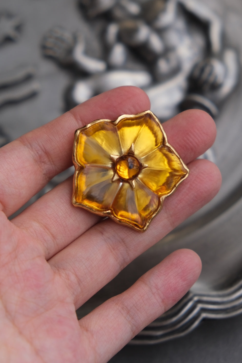 KENZO PARIS Flower Cabochon Vinatge Brooch Vintage Pin