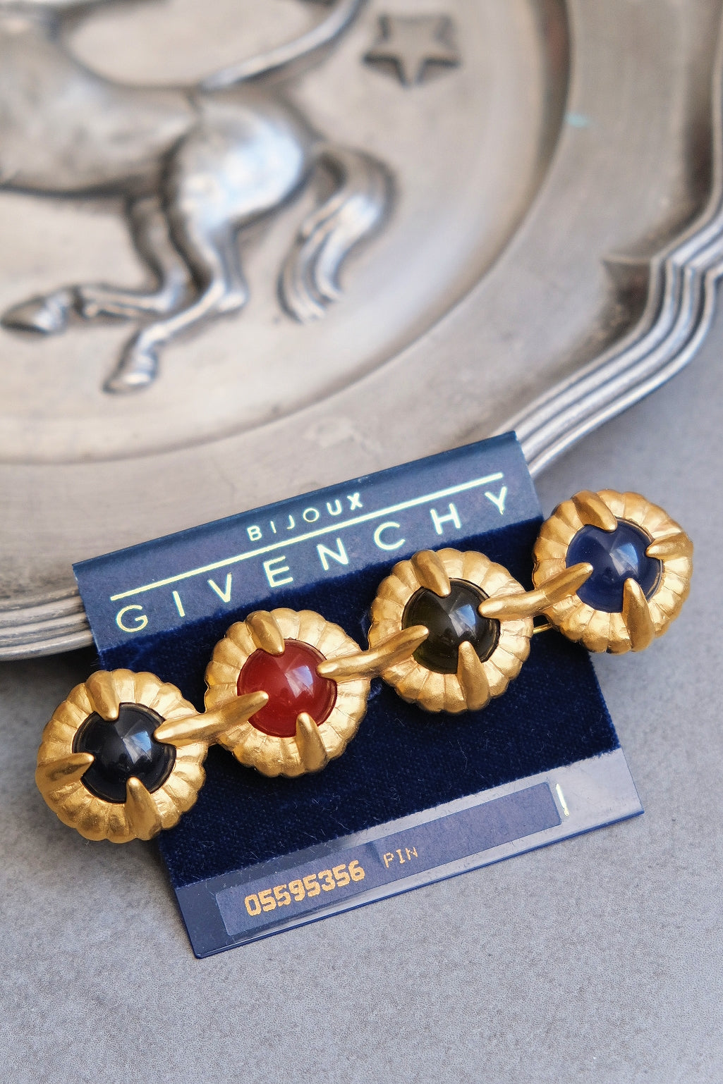 Vintage Givenchy rainbow cabochon brooch French Designer Pin