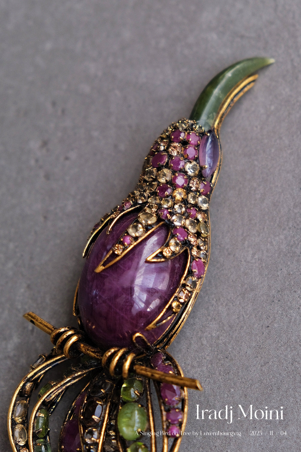 IRADJ MOINI massive size Vintage Brooch natural stone Bird Vintage pin