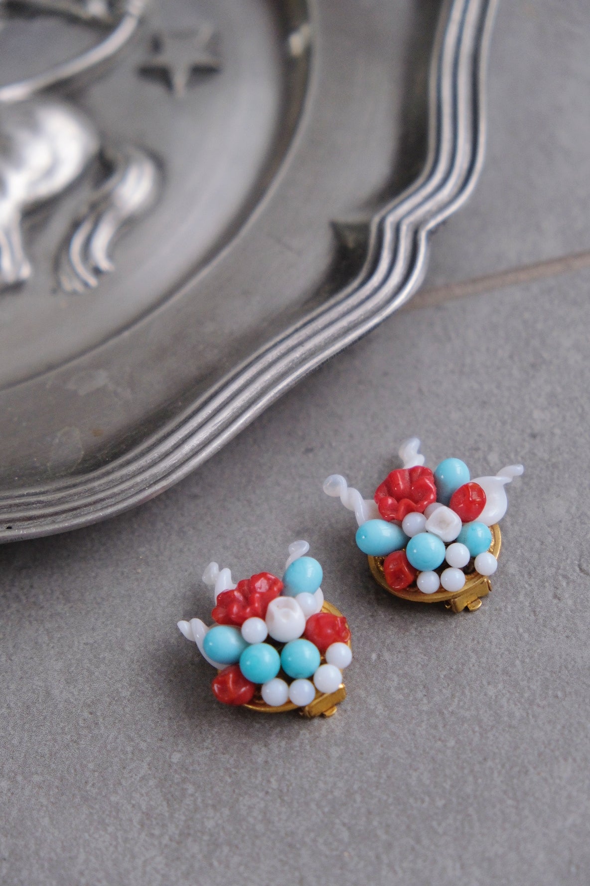 Louis Rousselet Glass Flower Earclips Vintage Earrings