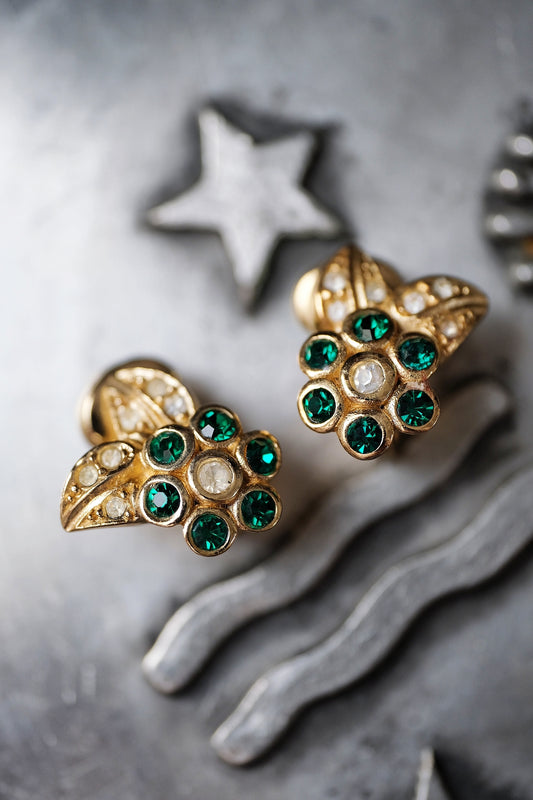 Christian Dior green flower Vintage Ear clips