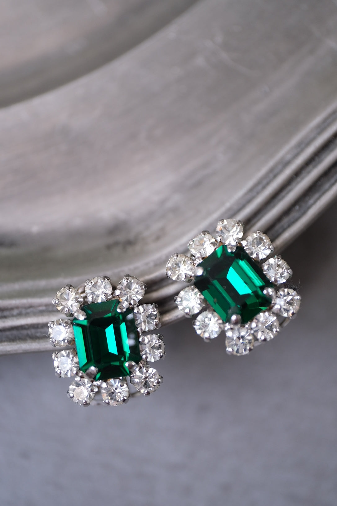 Christian Dior Year 1966 Imitation Emerald crystal Vintage Earclips
