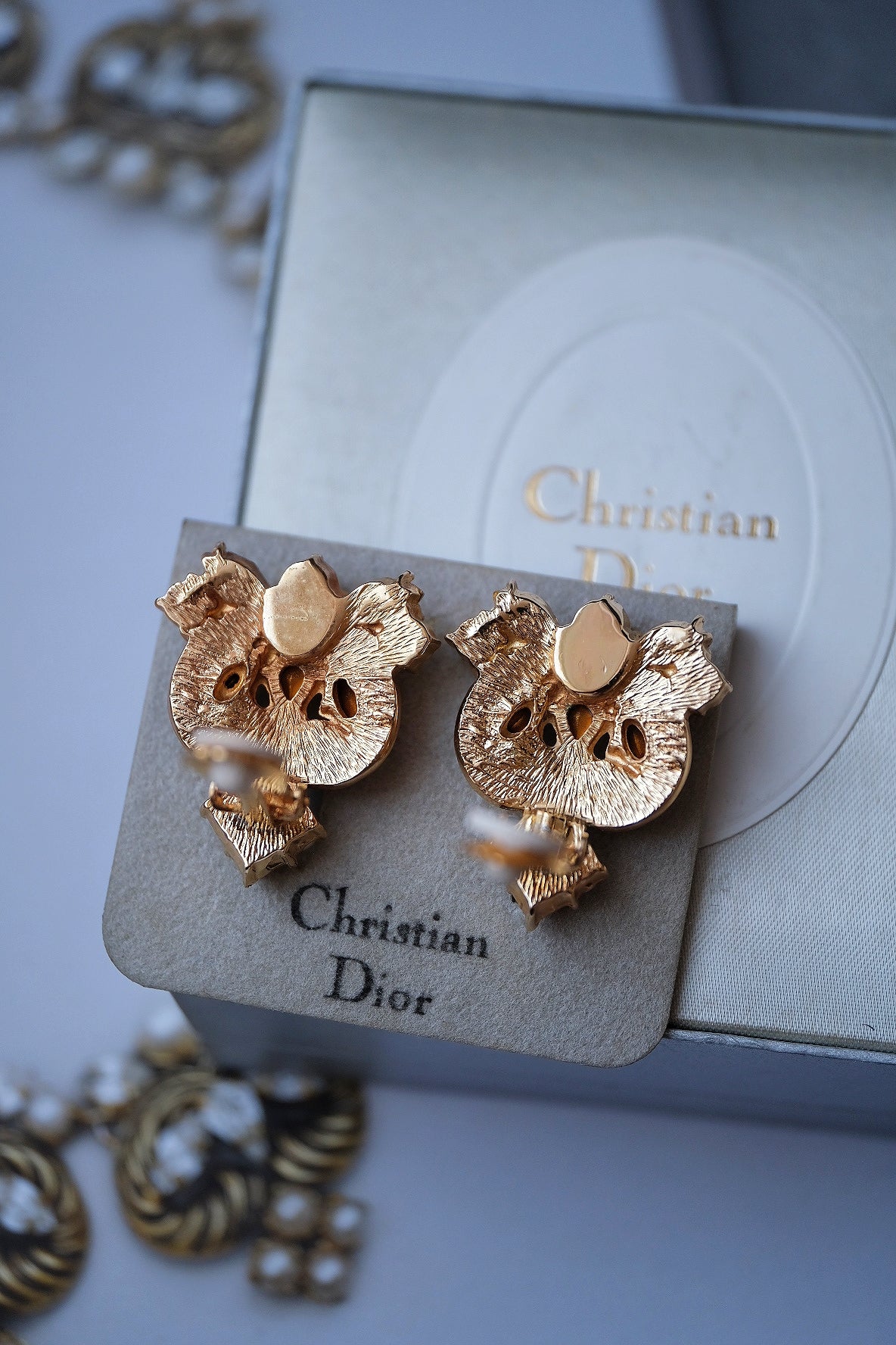 Christian Dior Pearl & Crystal Swirl ear clips vintage earrings
