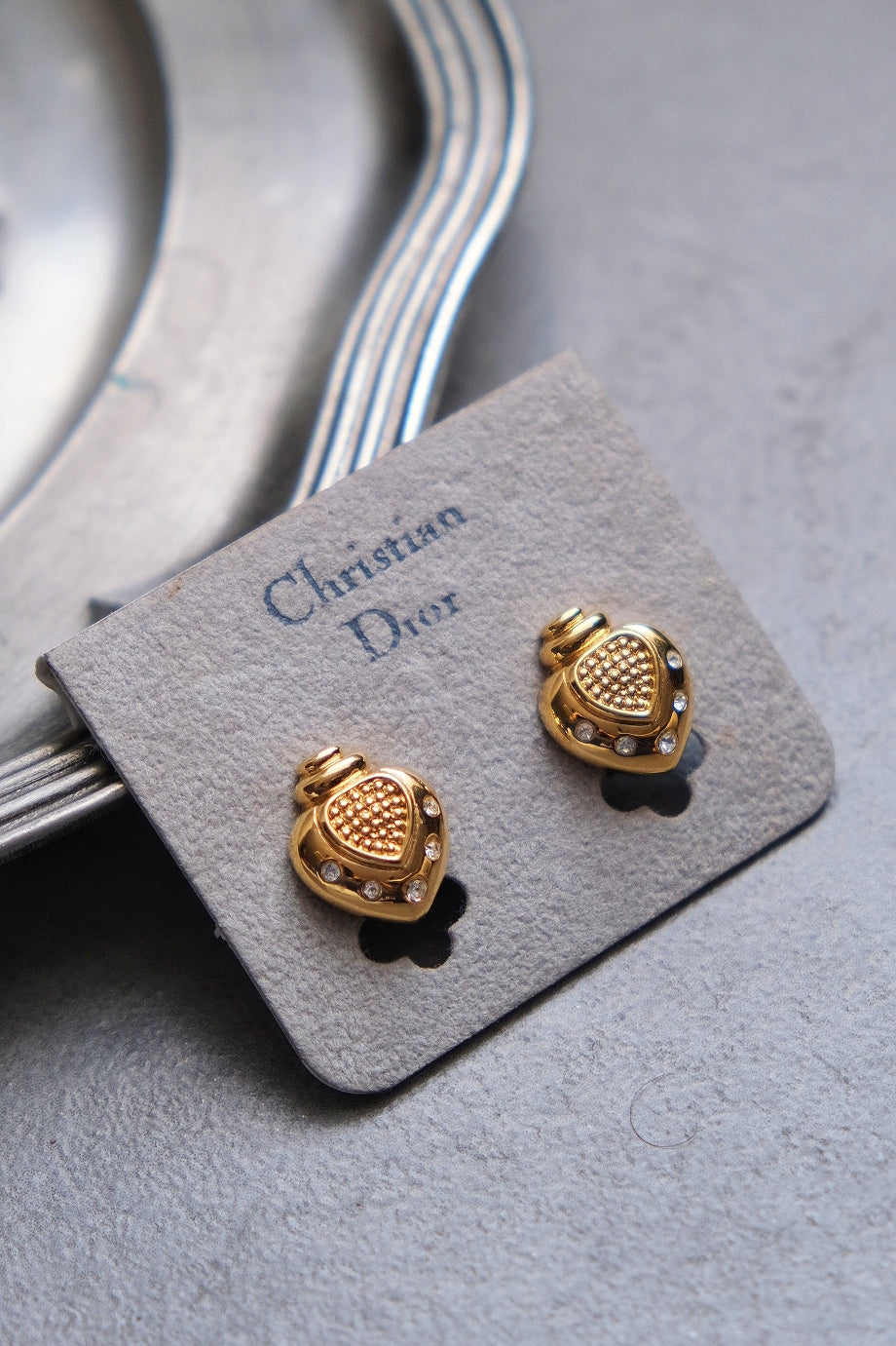 CHRISTIAN DIOR Heart Perfume Bottle Vintage Earrings Vintage Earclips