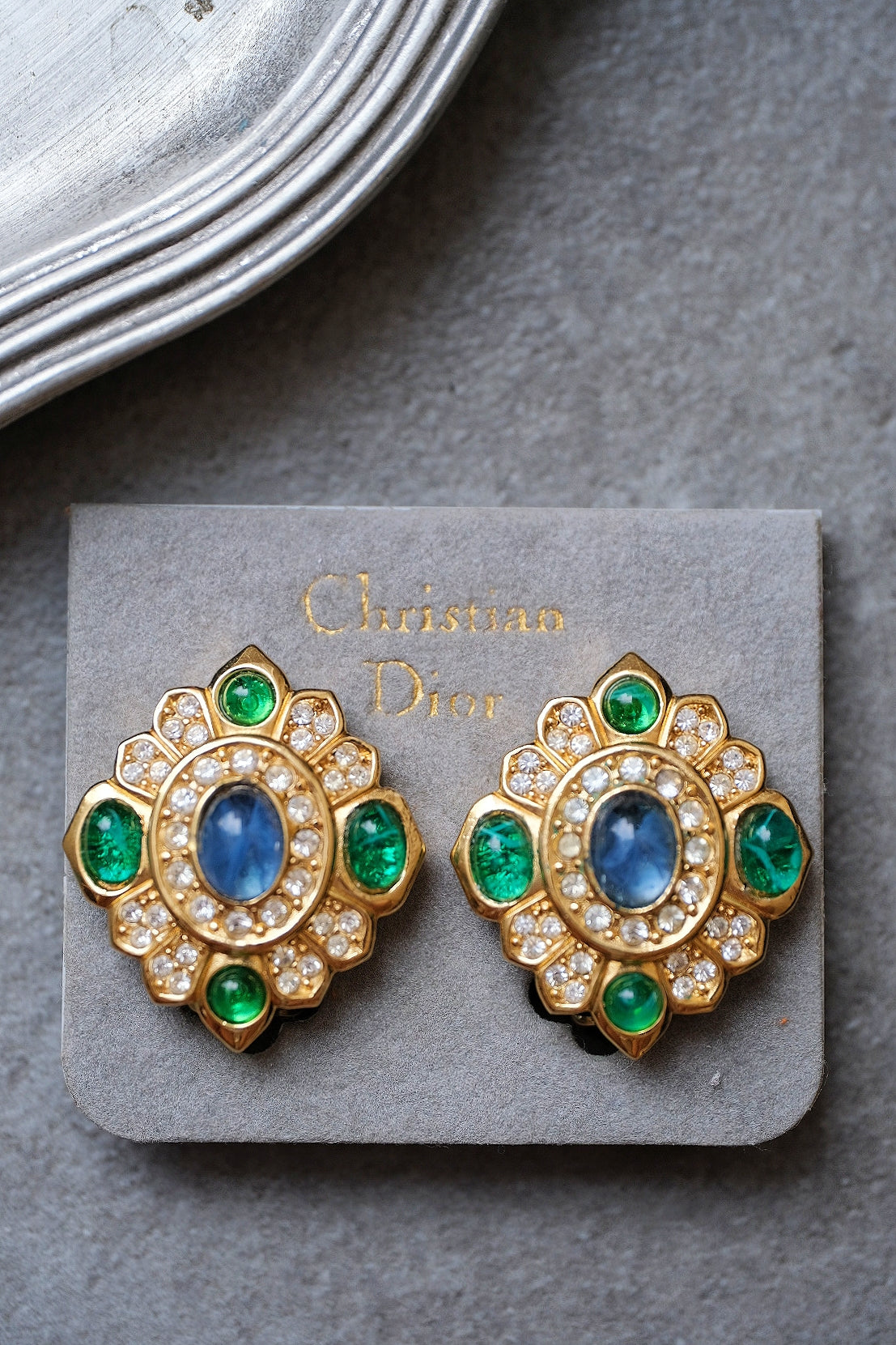 Christian Dior Imitation Emerald earclips vintage earrings