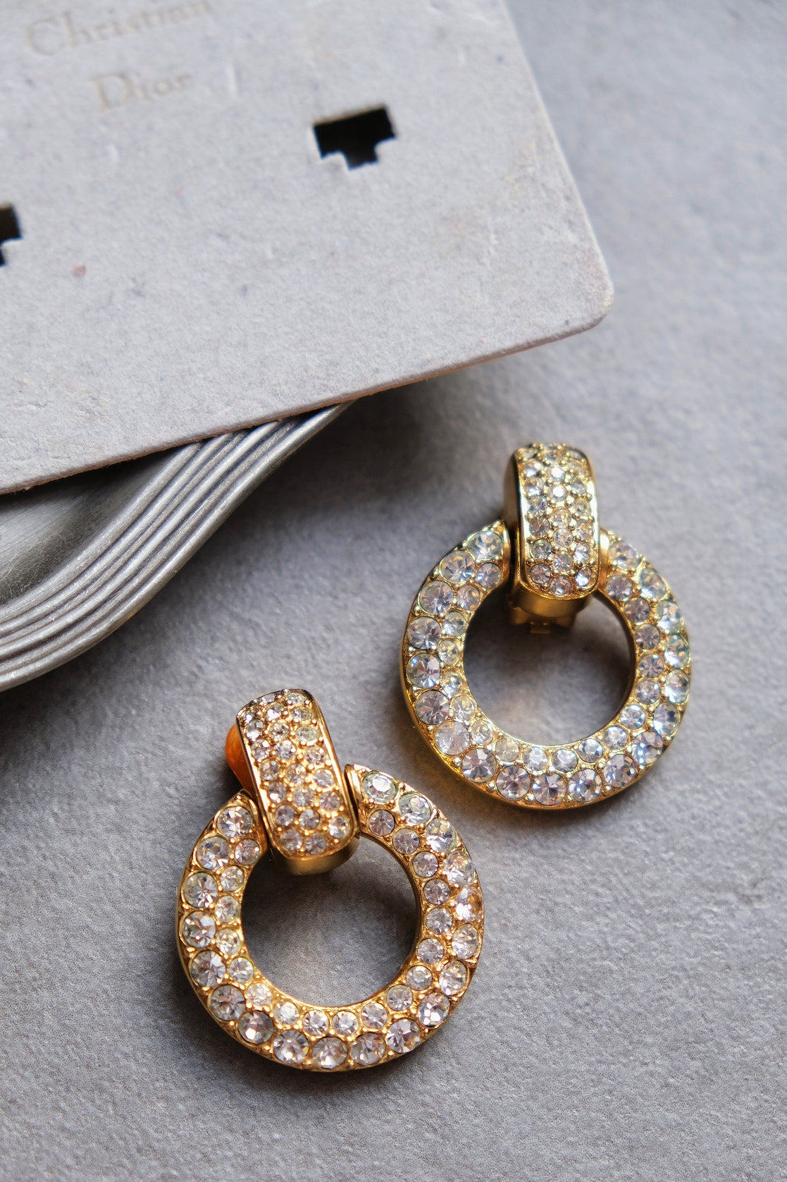 Christian Dior Hoop Crystal Vintage Ear clips Earrings