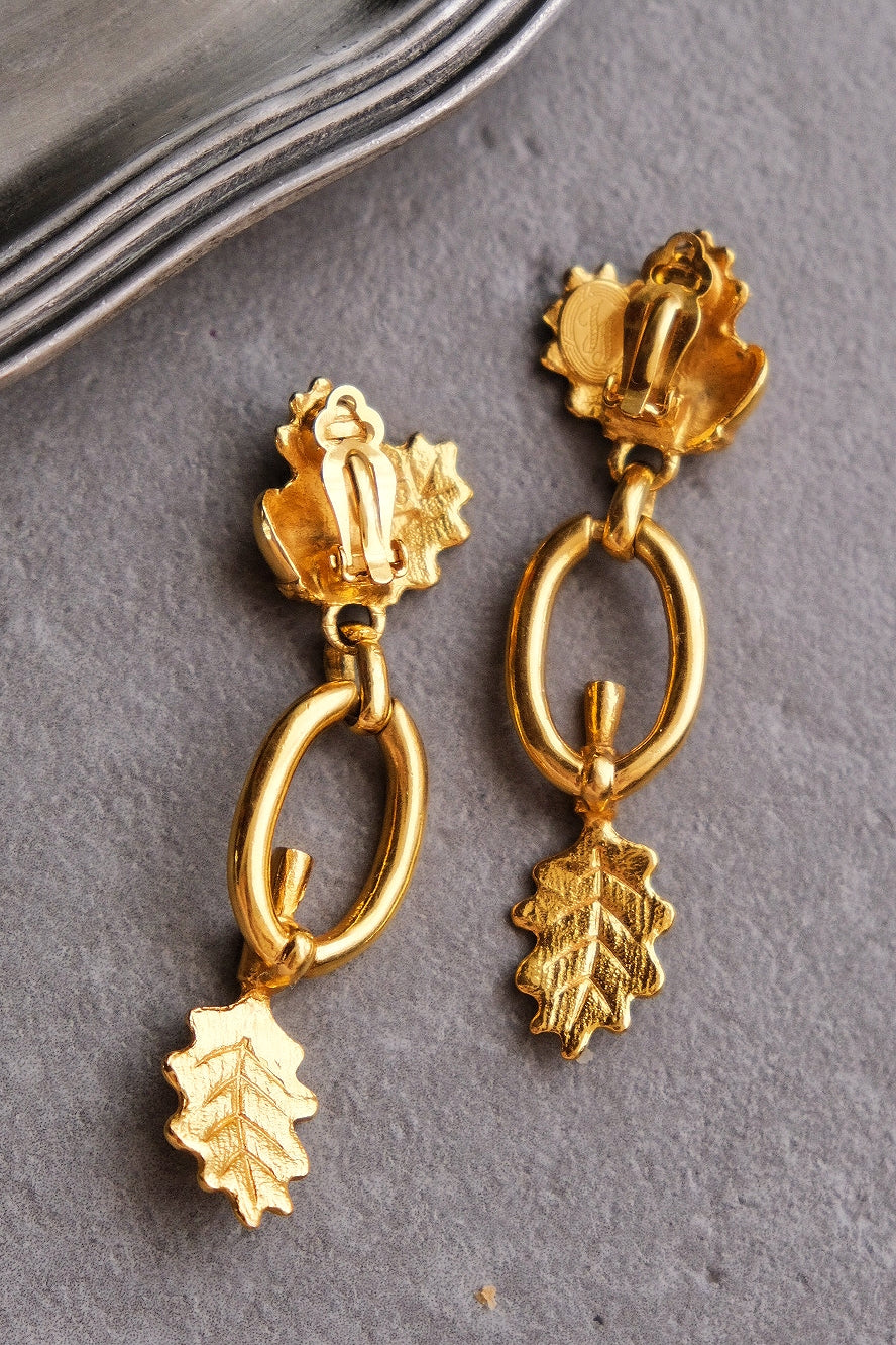 Ines de la Fressange oak leaf earclips Statement Vintage Earclips