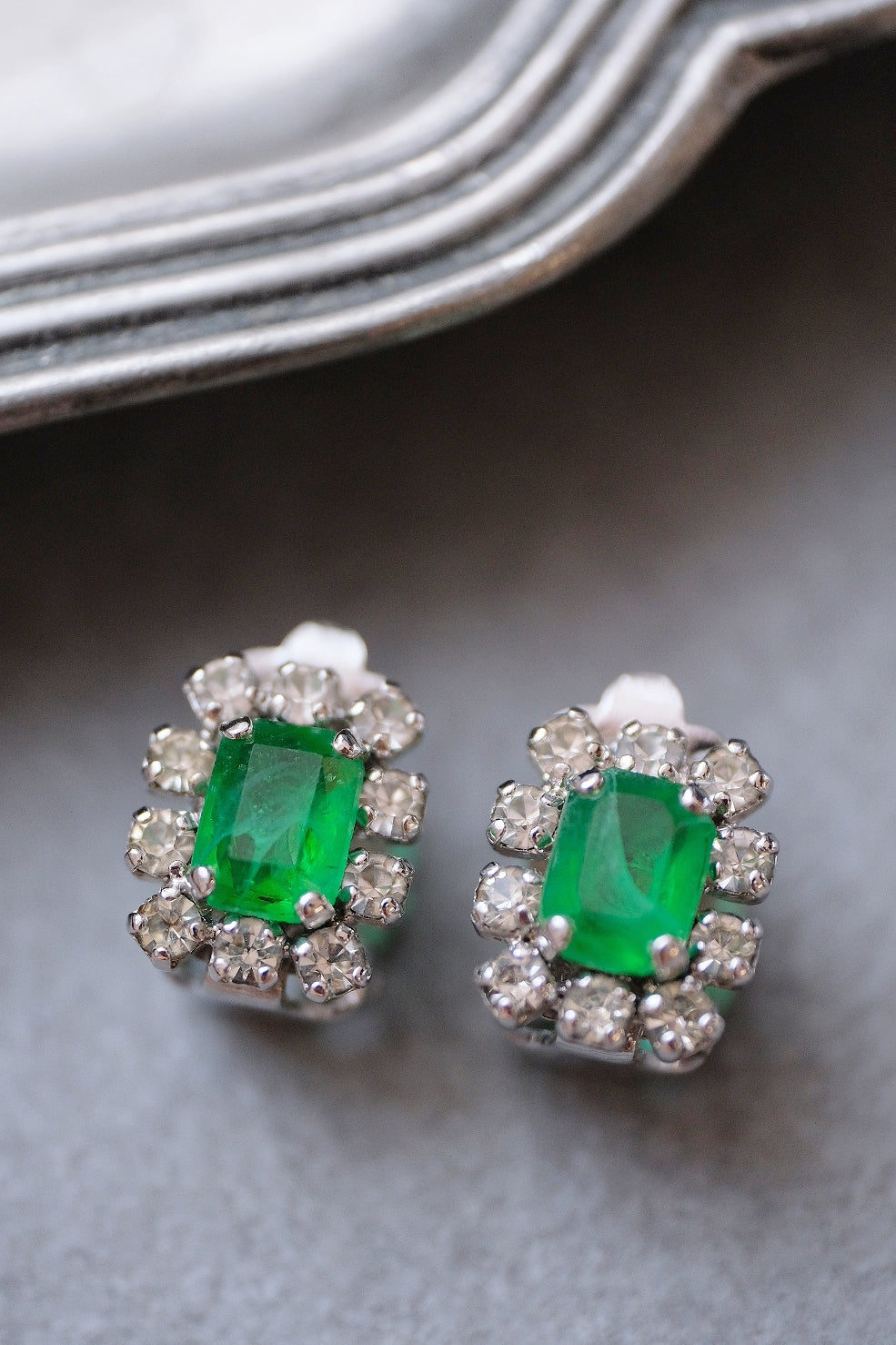 Christian Dior Imitation Emerald crystal Vintage Earclips