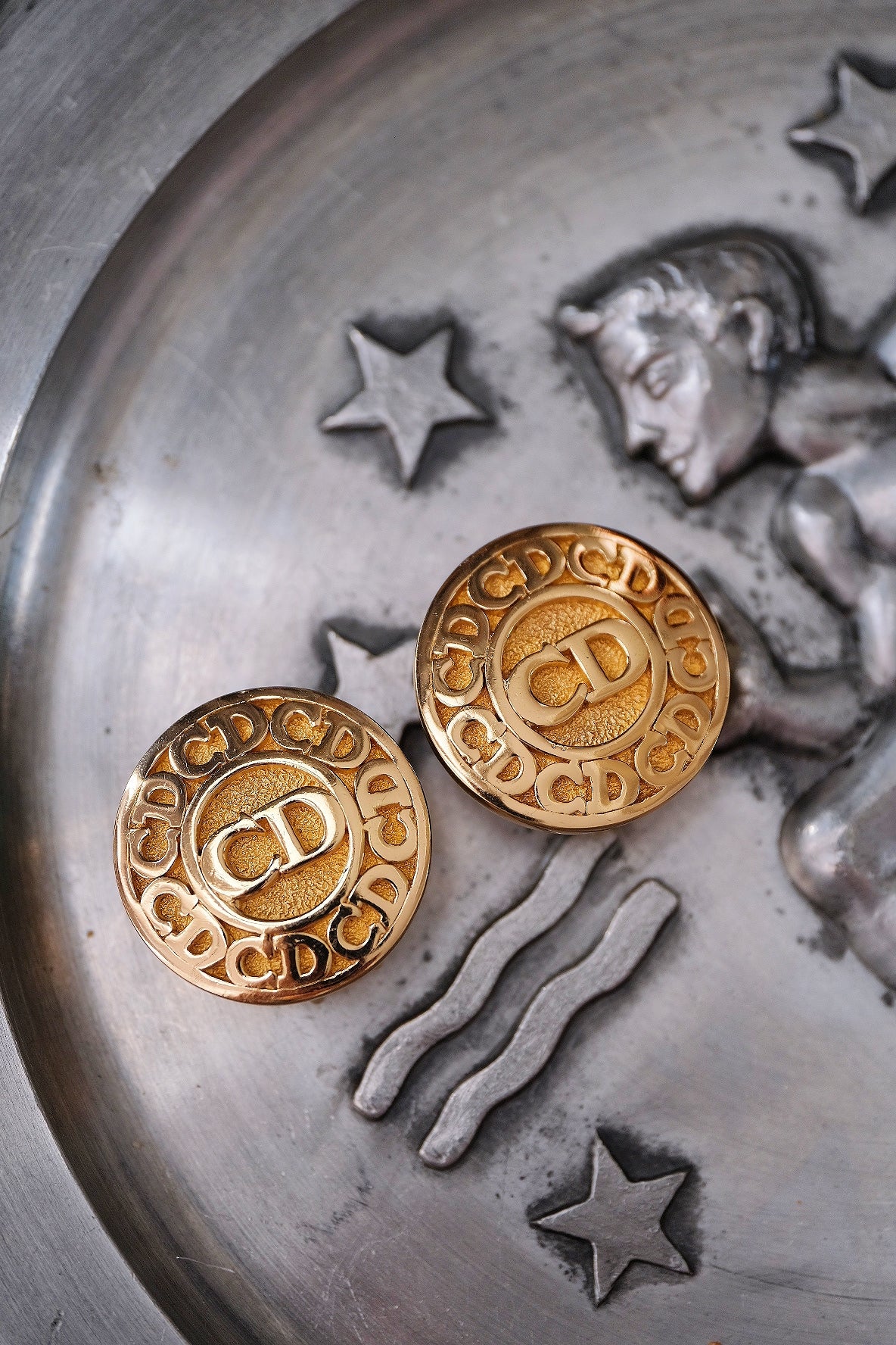 Christian Dior gold tone CD Monogram Vintage Ear clips Earrings