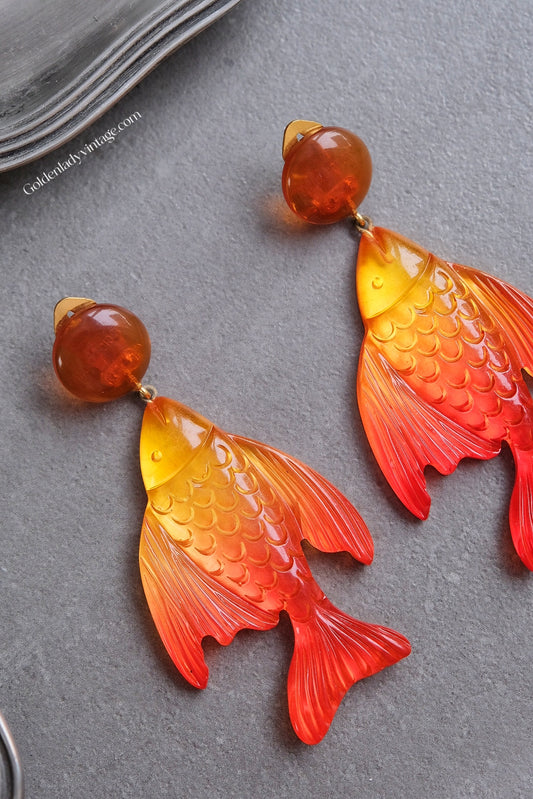 GIORGIO ARMANI Massive Goldfish Fun Ear Clips Chunky Ear Clips Vintage Earrings Holiday Earrings