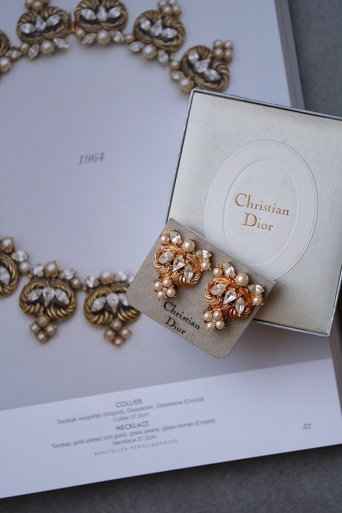 Christian Dior Pearl & Crystal Swirl ear clips vintage earrings