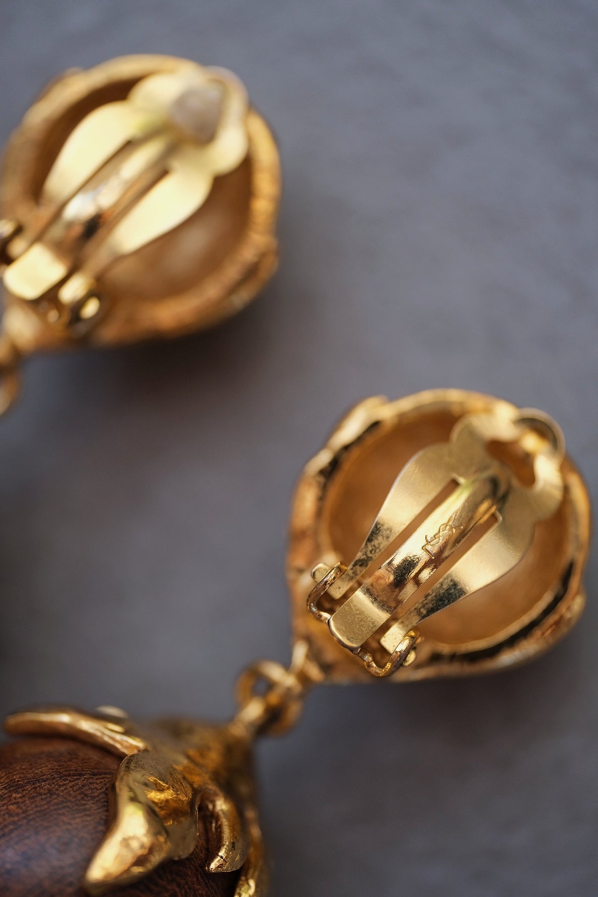 Yves Saint Laurent YSL Wood Bead Drop Earrings Vinatge Earclips
