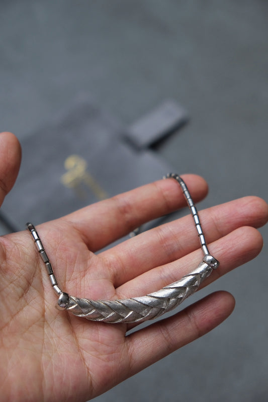 Christian Dior 1980s silver woven vintage collier / necklace