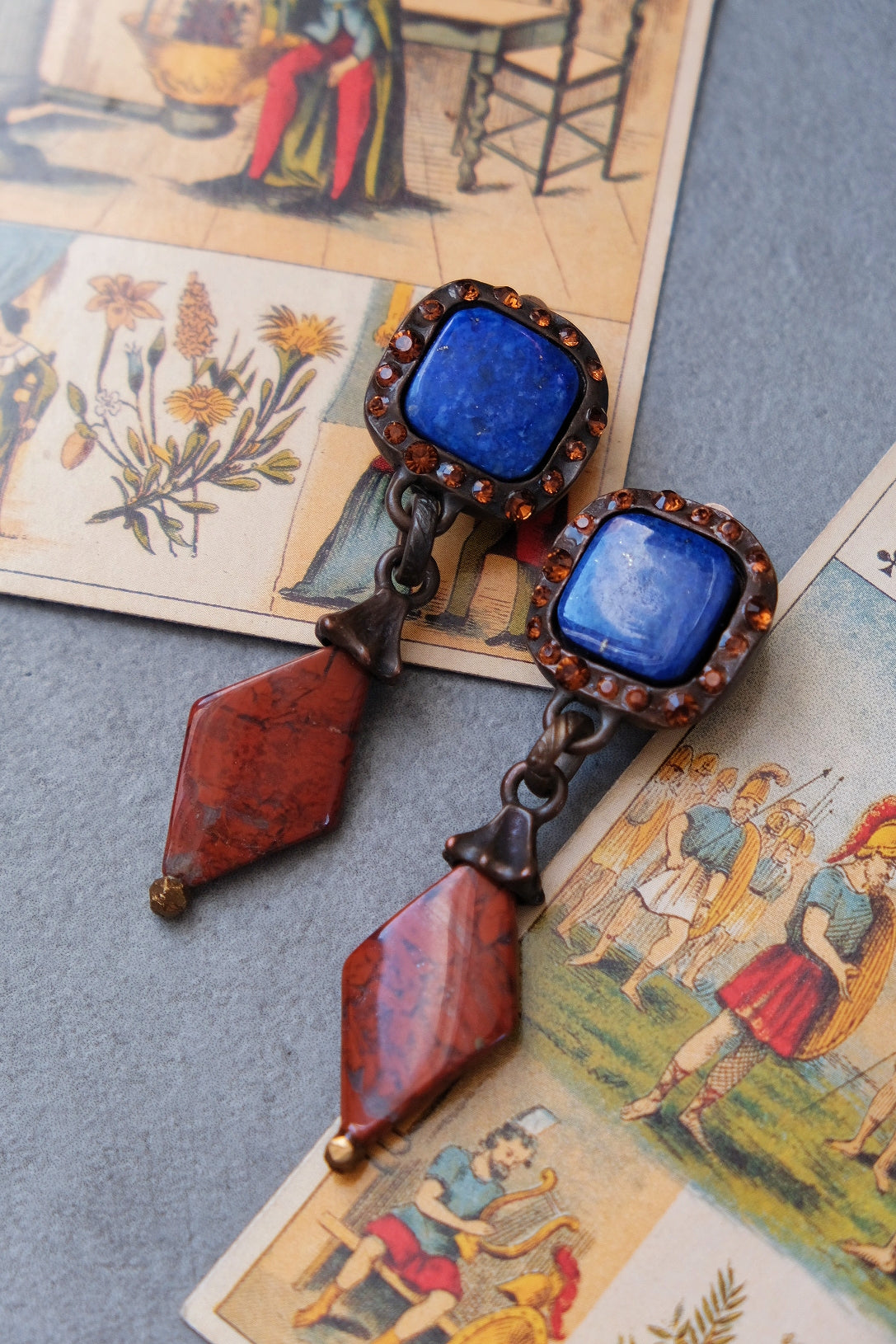 Yves Saint Laurent YSL Rive Gauche vintage natural stone Earclips
