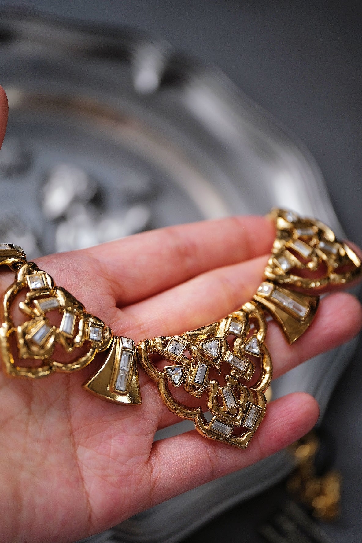 Yves Saint Laurent YSL vintage crystal collier chain necklace