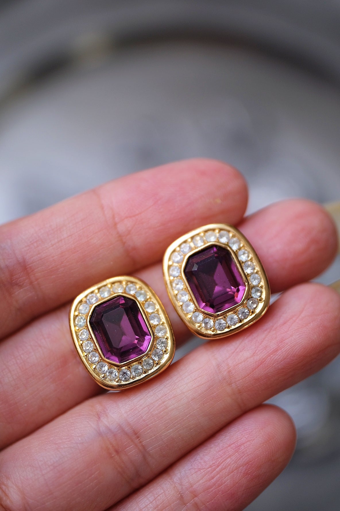 Christian Dior Purple Crystal Rhinestone Vintage Ear clips
