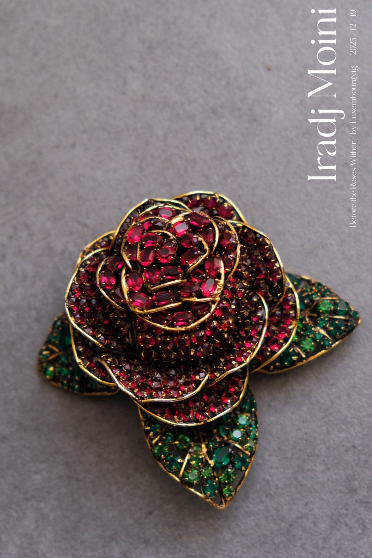 IRADJ MOINI massive size Vintage Brooch natural stone Trembling Rose Vintage pin