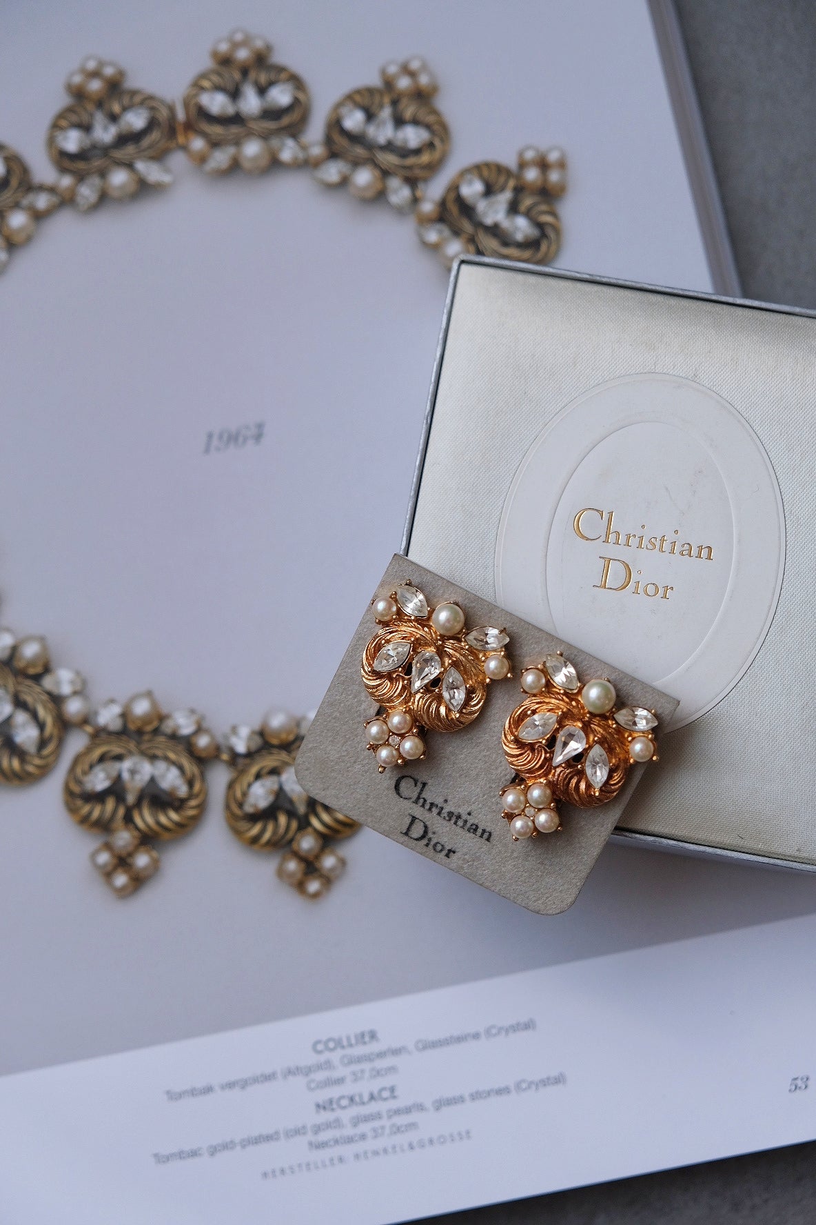 Christian Dior Pearl & Crystal Swirl ear clips vintage earrings