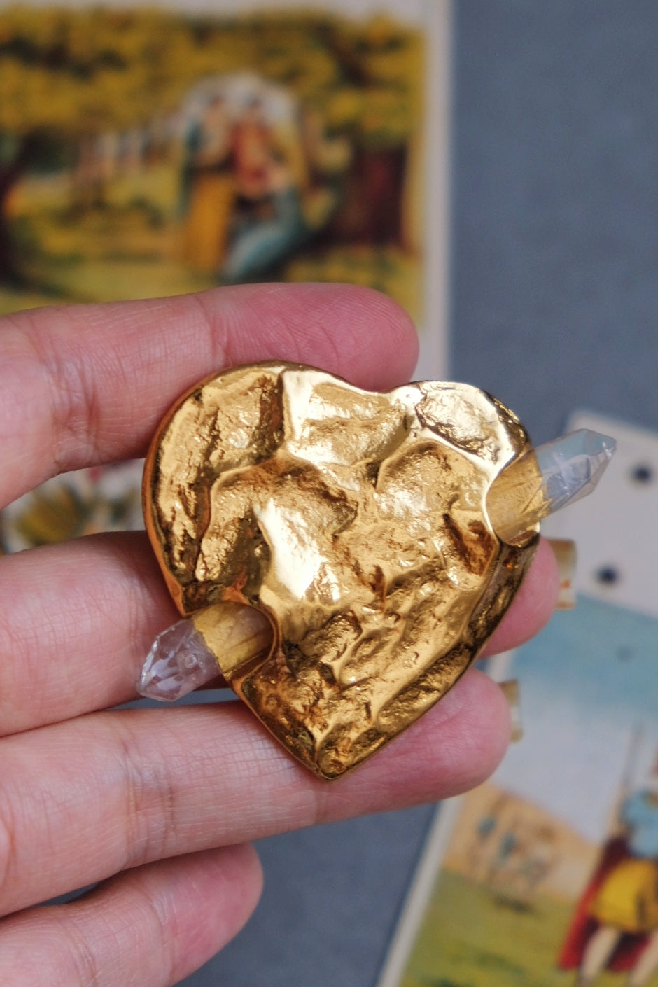 Yves Saint Laurent YSL vintage heart rock crystal brooch