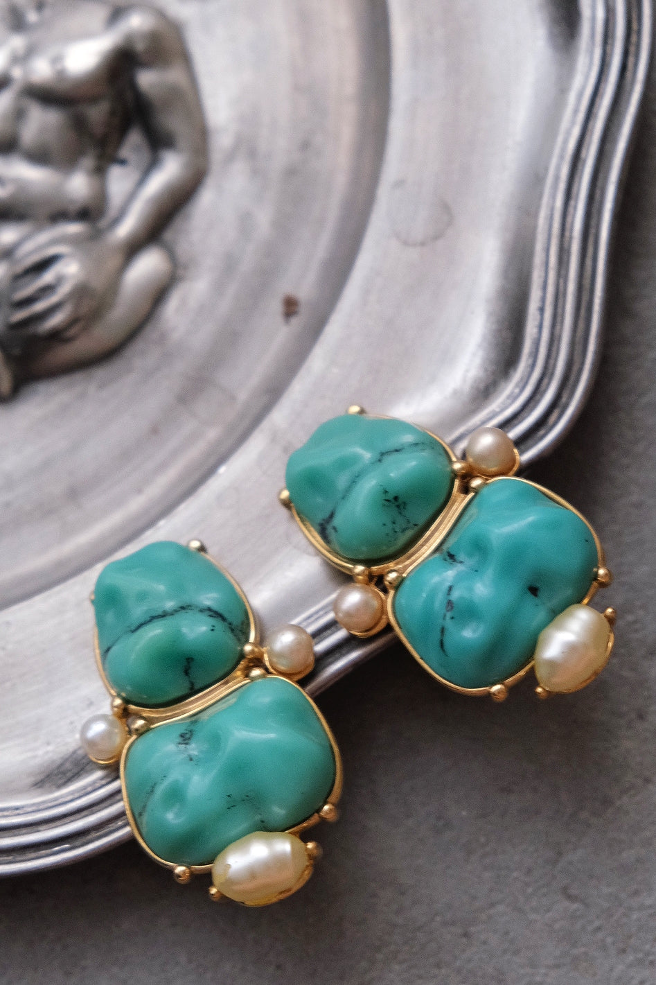 Yves Saint Laurent Bookpiece Turqoise Cabochon Earclips