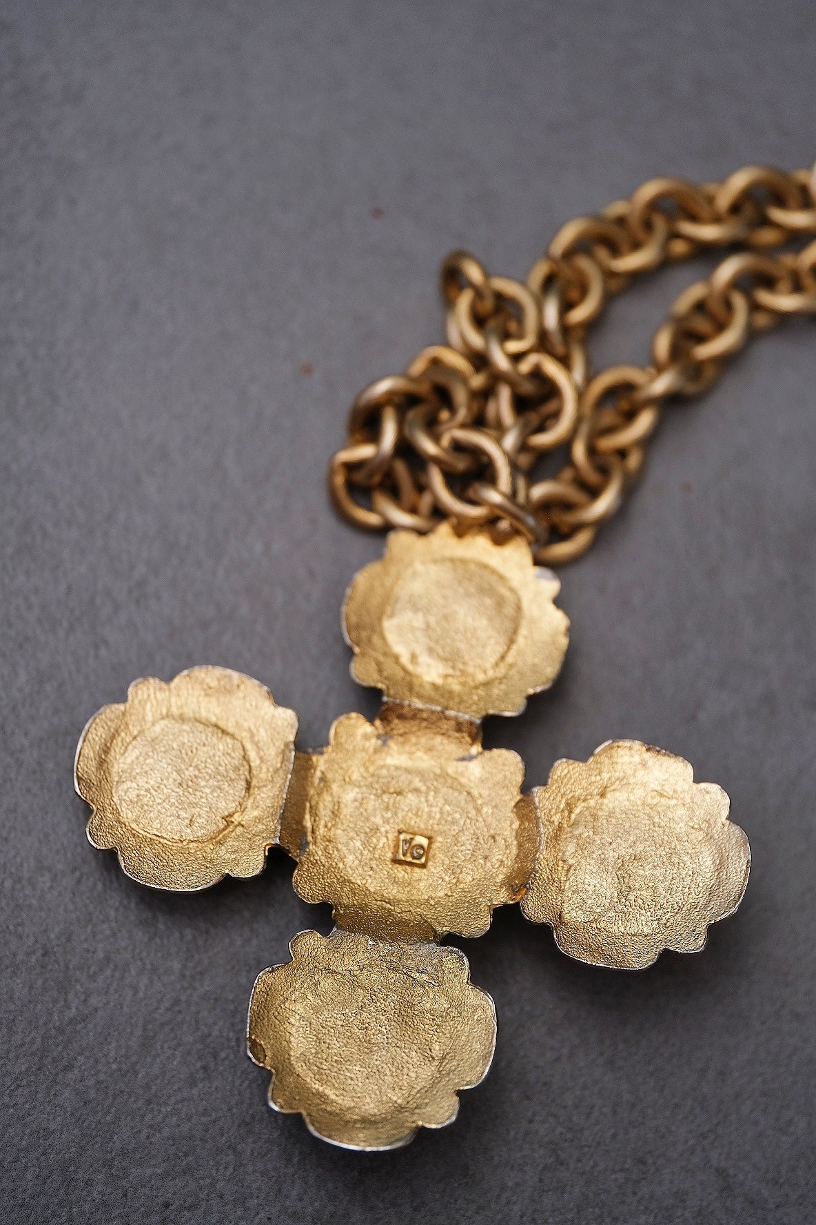 Les Bernard x Vogue Amber Cabochon Cross Pendant Vintage Statement Necklace
