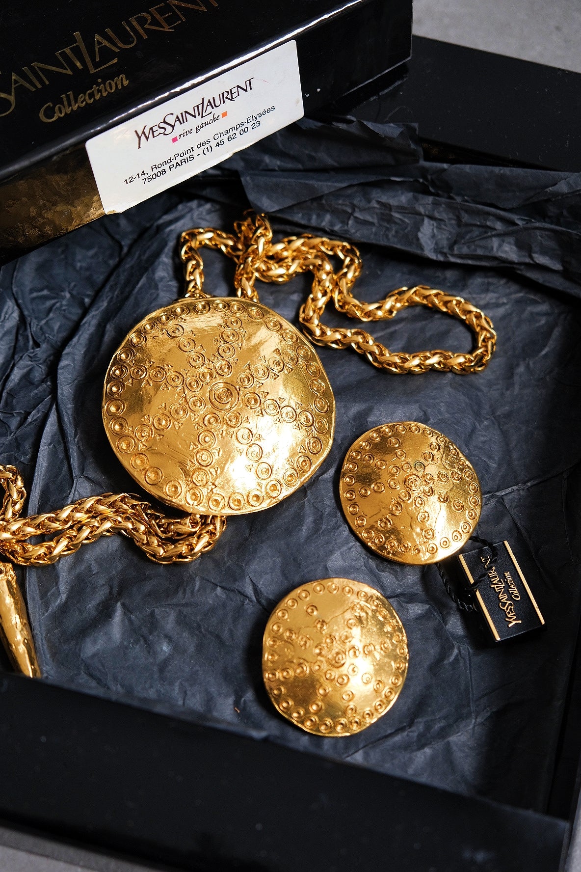 Yves Saint Laurent shell necklace and earclips jewelry set