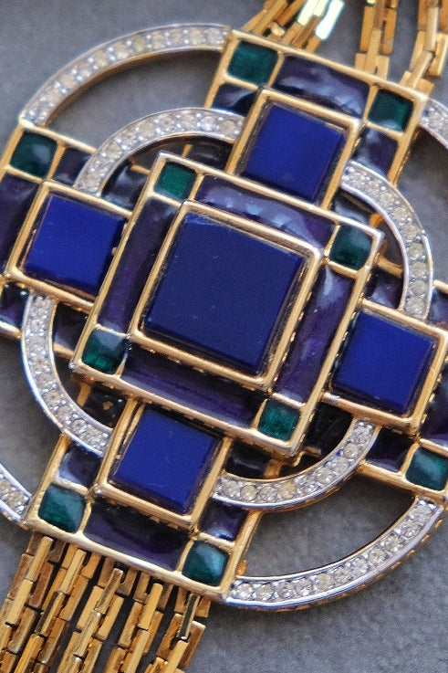D'ORLAN Blue glass stone long necklace French Vintage necklace