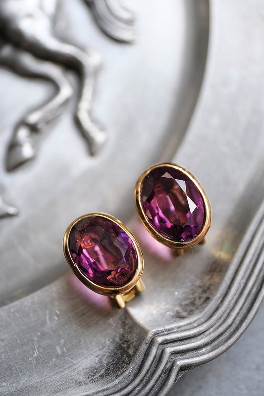 Christian Dior gold tone imitation Amethyst Vintage Ear clips Earrings