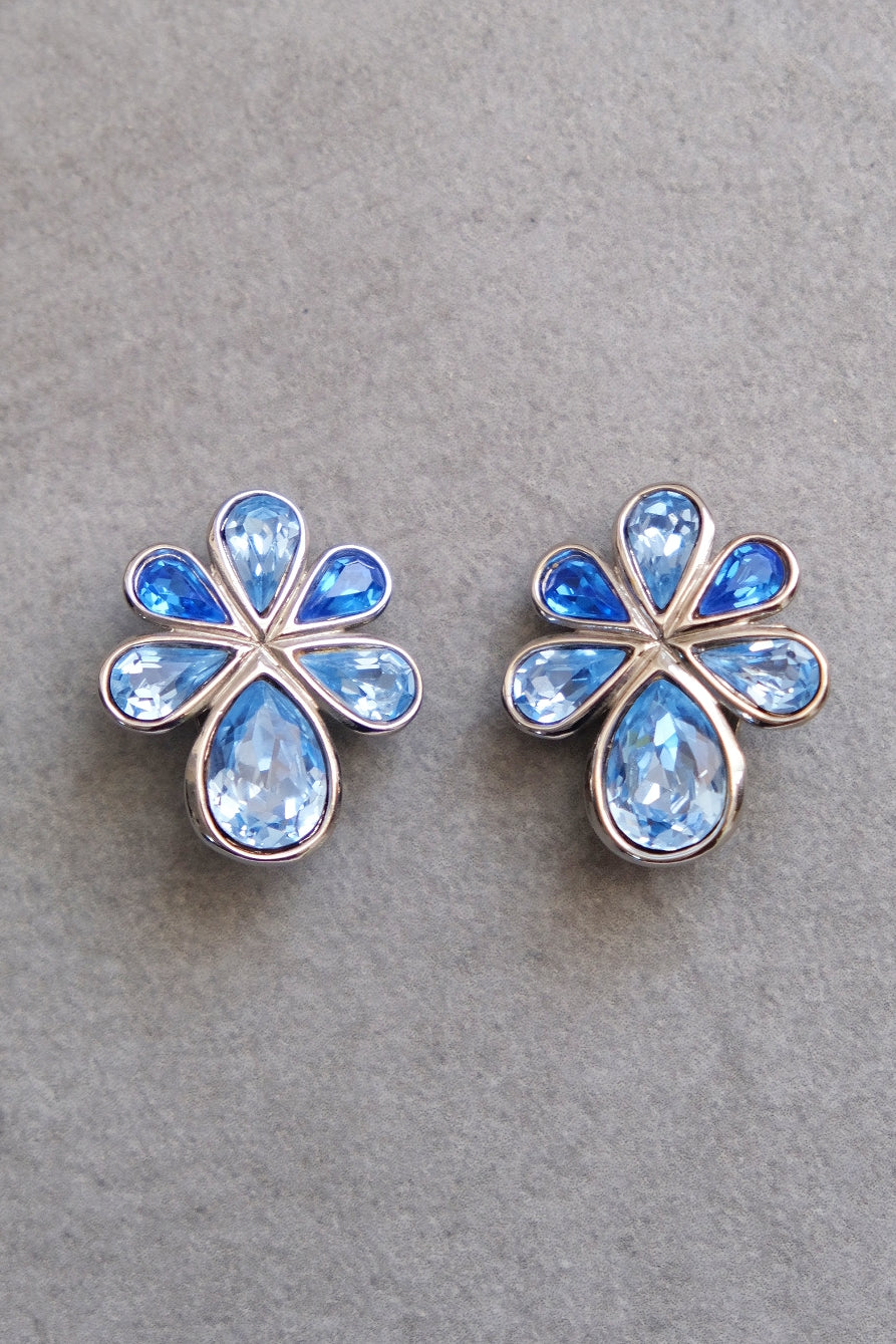 Yves Saint Laurent YSL vintage blue crystal flower Earclips