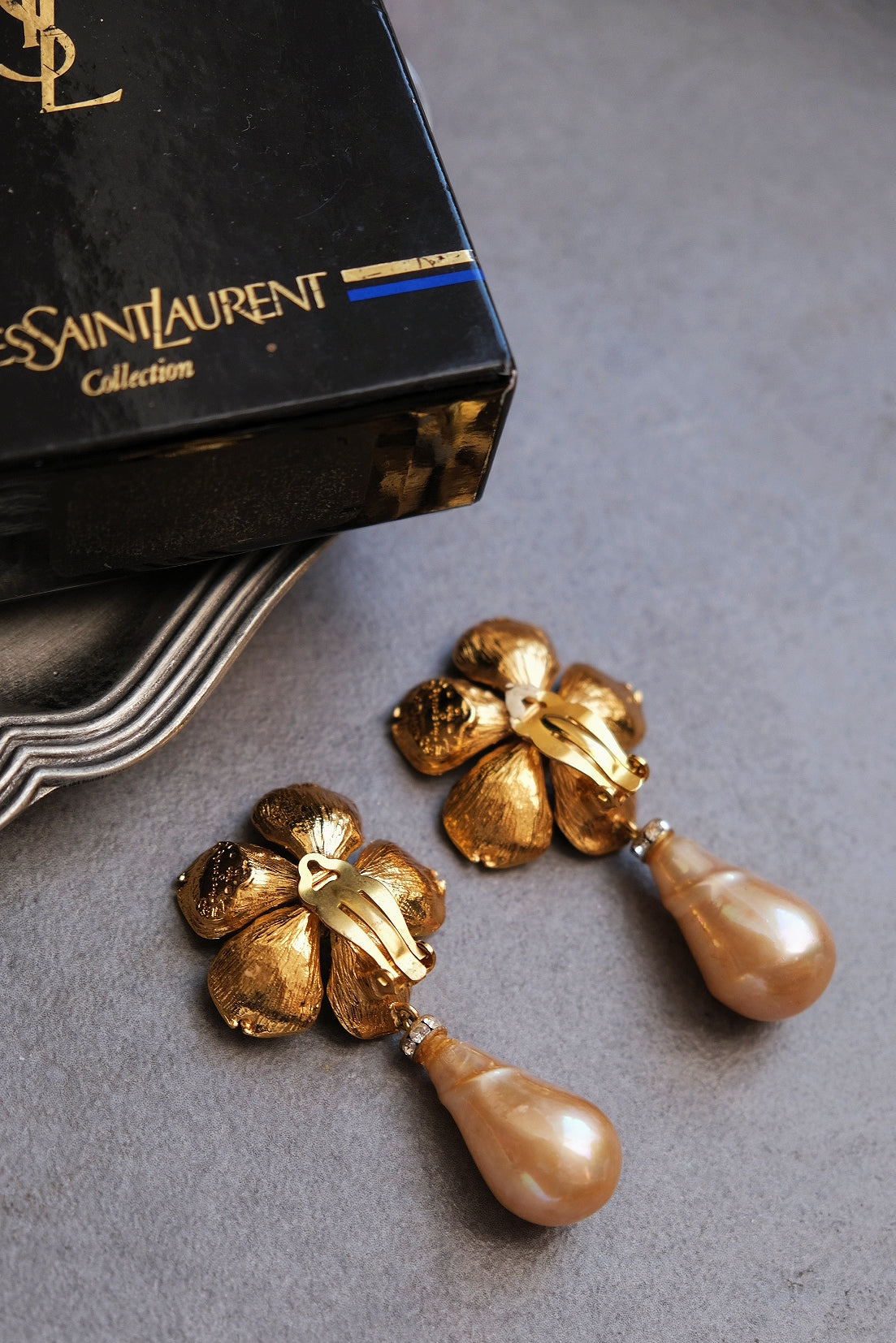 Yves Saint Laurent YSL Rive Gauche vintage flower runway earclips statement earrings
