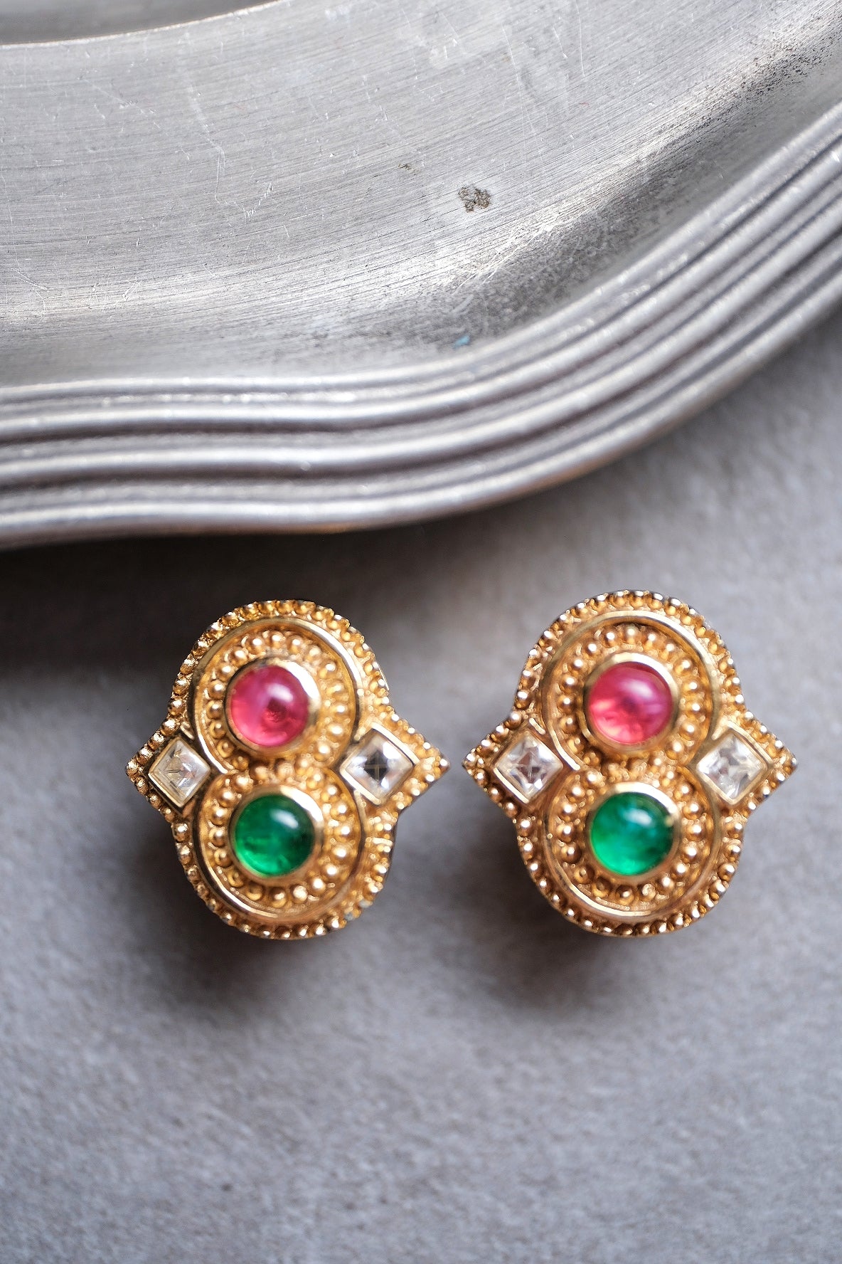 Christian Dior Imitation Emerald and Ruby earclips vintage earrings