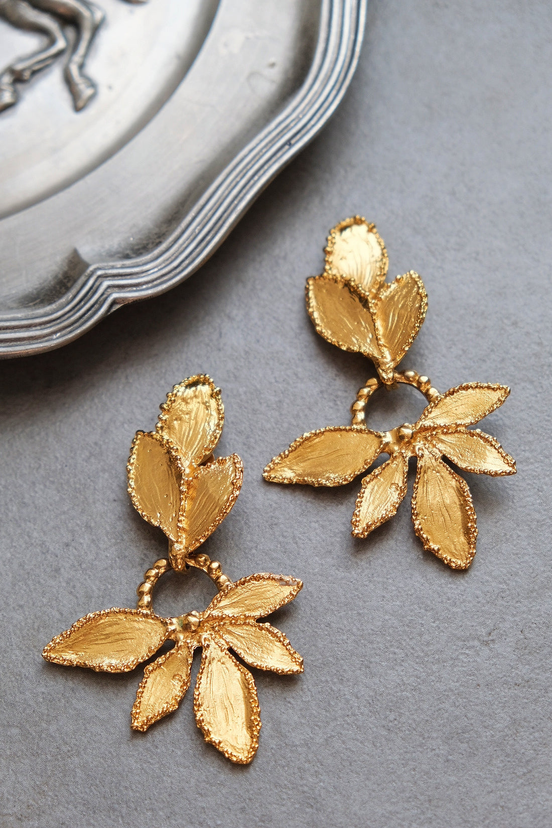 Yves Saint Laurent YSL massive size vintage flower Earclips Statement earrings