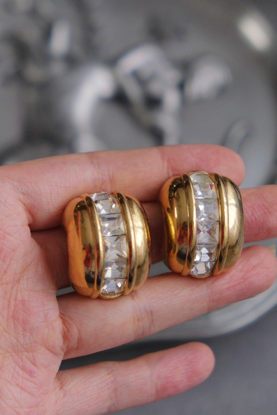 Givenchy Crystal Ear Clips French Vintage Earrings