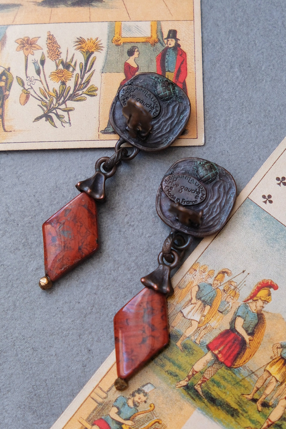 Yves Saint Laurent YSL Rive Gauche vintage natural stone Earclips