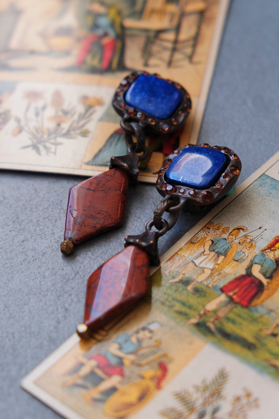 Yves Saint Laurent YSL Rive Gauche vintage natural stone Earclips