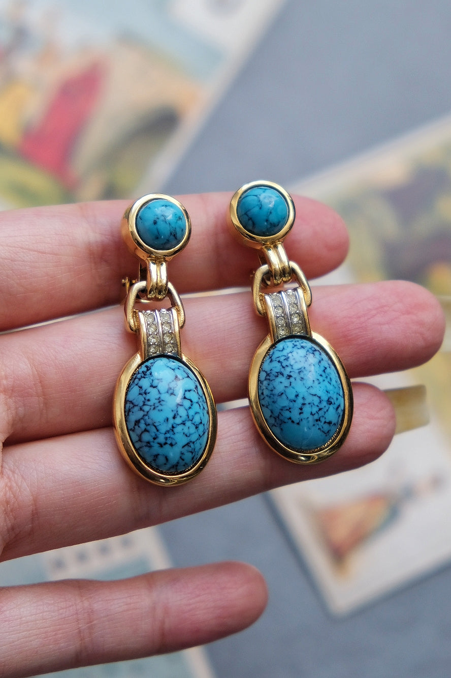 Lanvin Germany Imitation Turqoise glass earclips Vintage Earrings