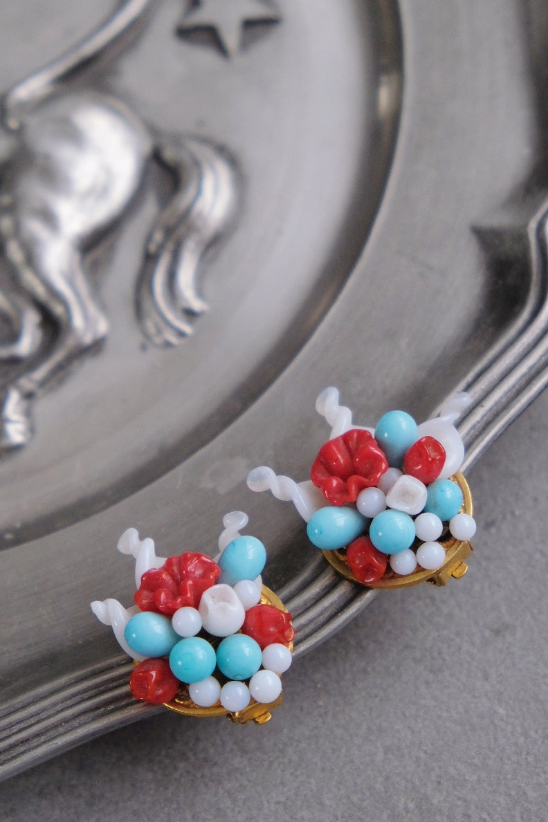 Louis Rousselet Glass Flower Earclips Vintage Earrings