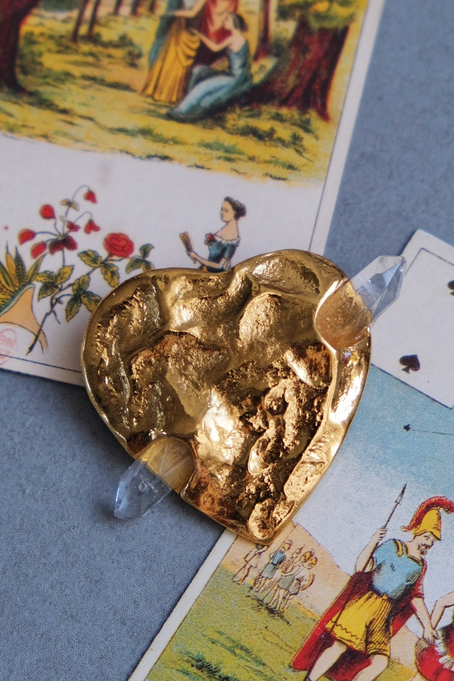Yves Saint Laurent YSL vintage heart rock crystal brooch