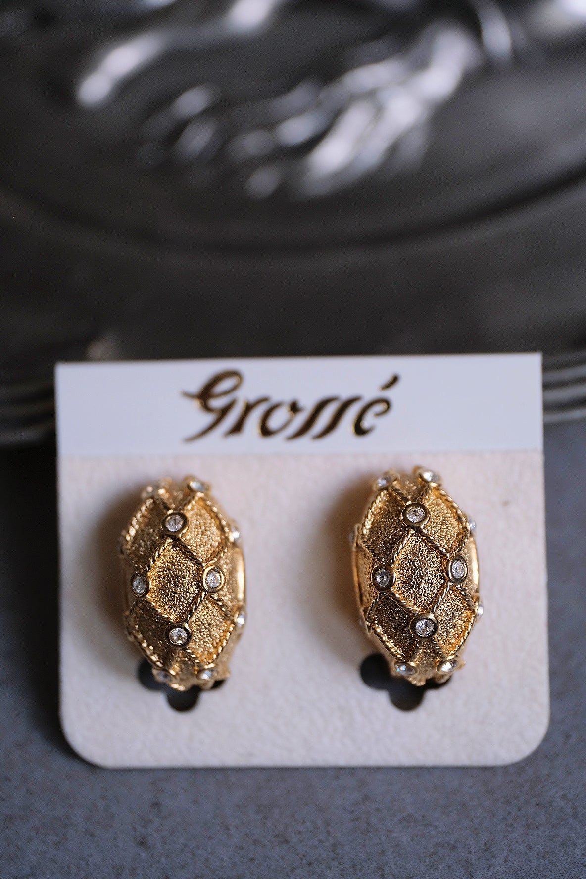 Henkel Grossé (Christian Dior) crystal net Vintage Earrings Ear clips