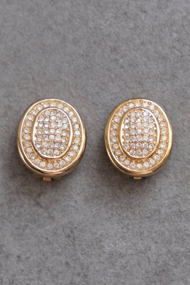 Christian Dior Crystal oval shape earclips vintage earrings