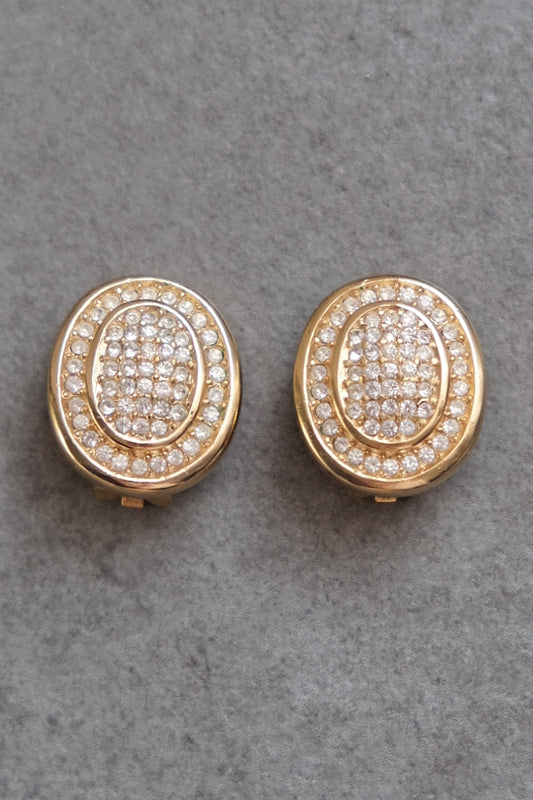 Christian Dior Crystal oval shape earclips vintage earrings